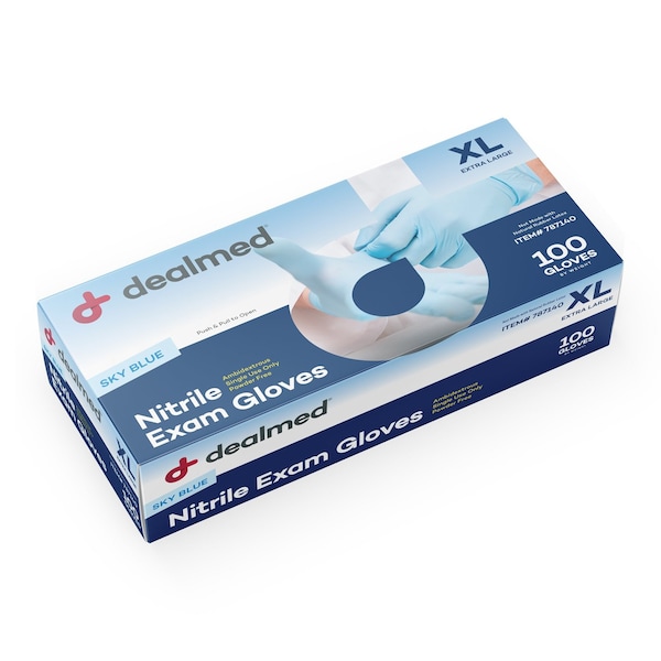 Dealmed Disposable Gloves, Nitrile, Powder-Free, XL, 1000 PK, Light Blue 787140 - main